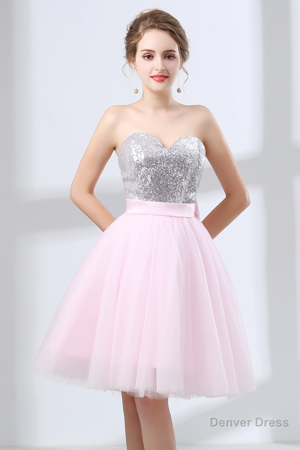 Sequin Lace & Tulle Sweetheart Neckline Short Length A Line Bridesmaid Dresses