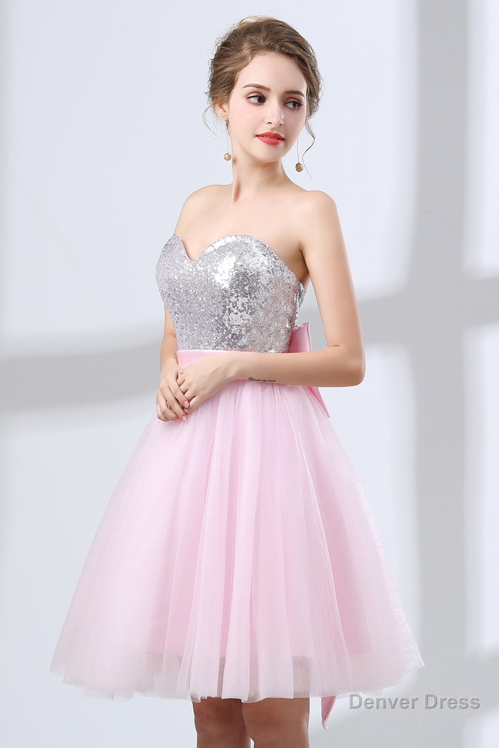 Sequin Lace & Tulle Sweetheart Neckline Short Length A Line Bridesmaid Dresses