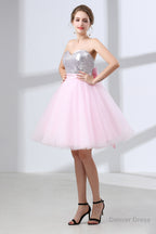Sequin Lace & Tulle Sweetheart Neckline Short Length A Line Bridesmaid Dresses