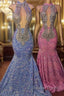 Sequin Mermaid Pink High Neck Crystals Prom Dresses