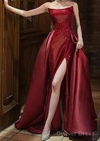 Sequin Mermaid Strapless Sleeveless Prom Dress Red Long Prom Dresses