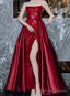 Sequin Mermaid Strapless Sleeveless Prom Dress Red Long Prom Dresses