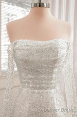 Sequined Backless Wedding Dress With Long Detachable Sleeves