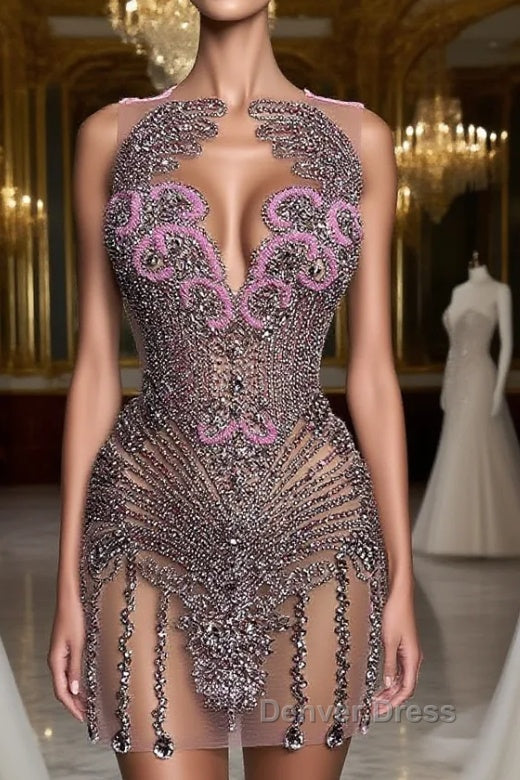 Sequined Mermaid Jewel Jersey Beading Sleeveless Mini Rhinestone Party Dresses Main image