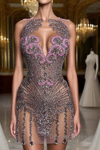 Sequined Mermaid Jewel Jersey Beading Sleeveless Mini Rhinestone Party Dresses