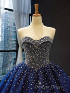 Sequined Navy Blue Quinceanera Dress Ball Gowns Dresses