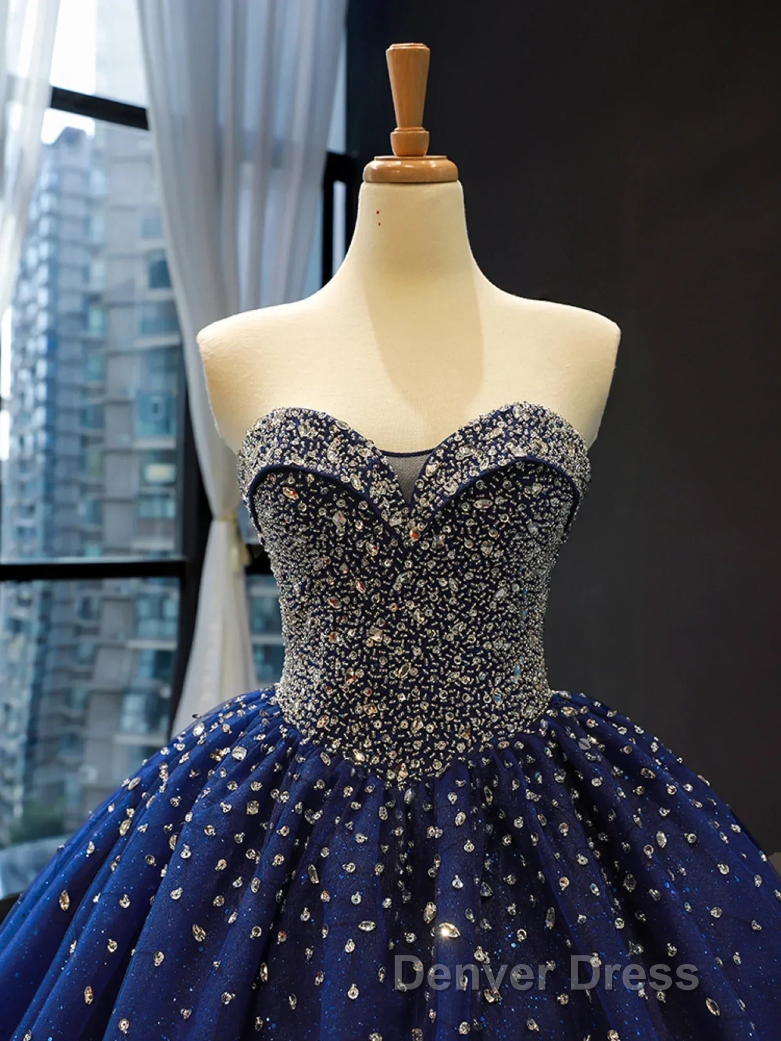 Sequined Navy Blue Quinceanera Dress Ball Gowns Dresses