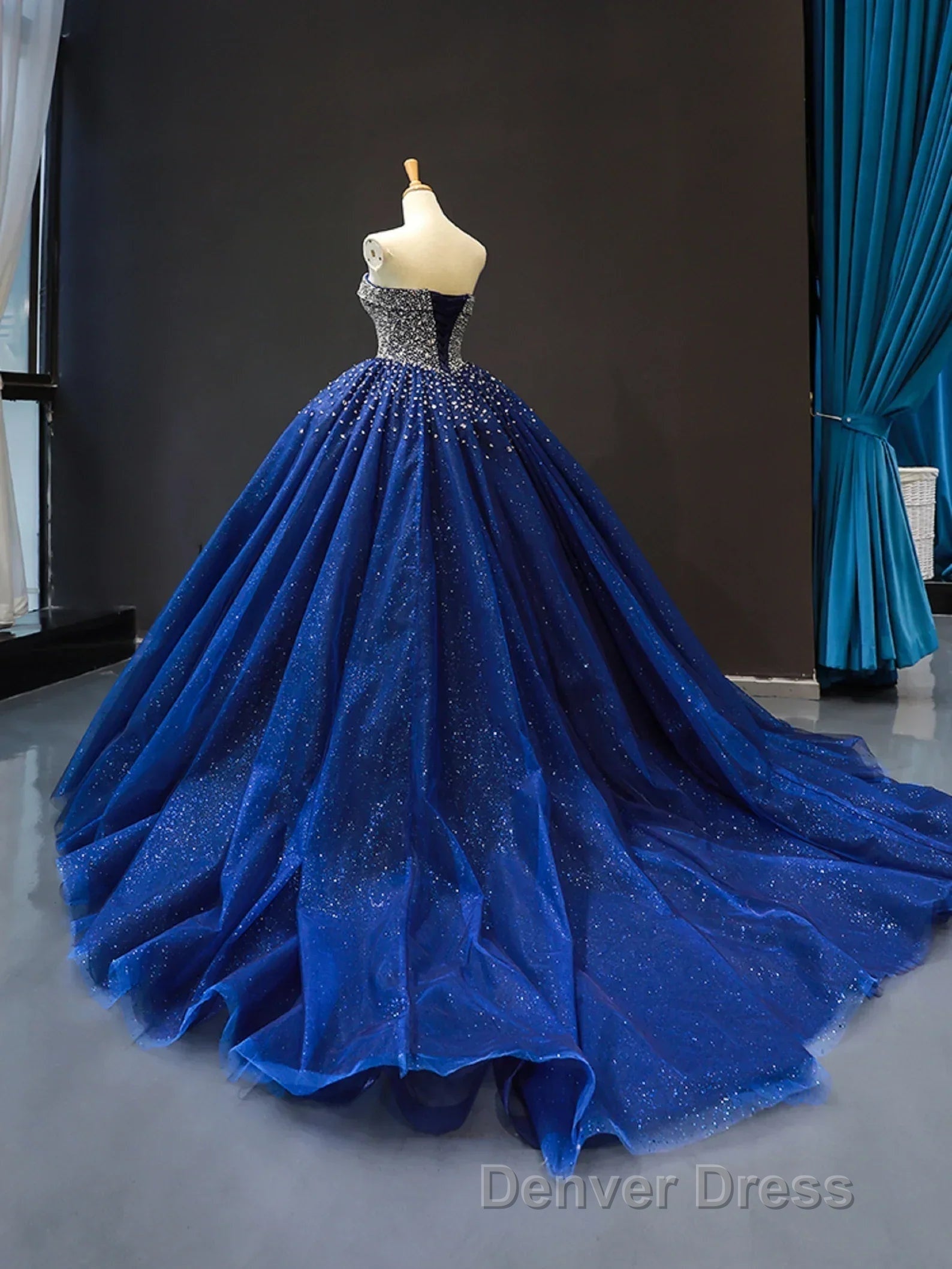 Sequined Navy Blue Quinceanera Dress Ball Gowns Dresses