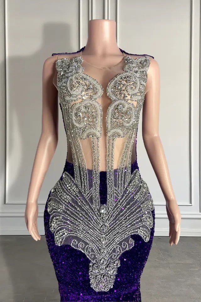 Sequined Sleeveless Mermaid Prom Dress With Beadings
