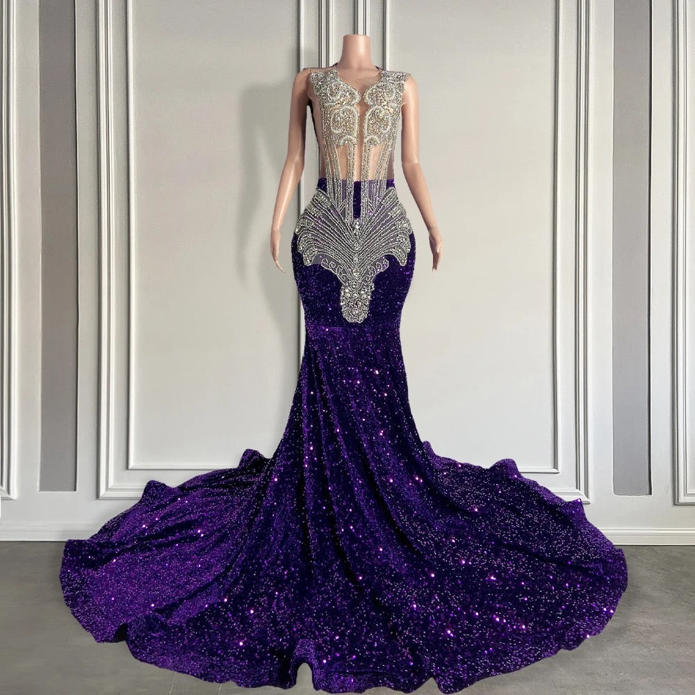 Sequined Sleeveless Mermaid Prom Dress With Beadings