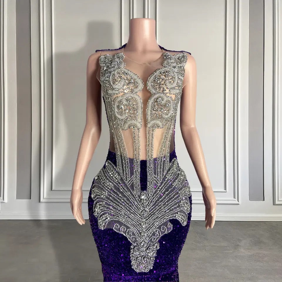 Sequined Sleeveless Mermaid Prom Dress With Beadings