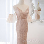 Sequins And Tulle Mermaid Long Party Dresses Prom Dresses, Off Shoulder Formal Dresses
