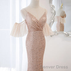 Sequins And Tulle Mermaid Long Party Dress Prom Dress, Off Shoulder Formal Dresses