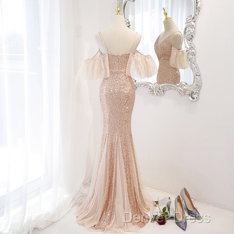 Sequins And Tulle Mermaid Long Party Dresses Prom Dresses, Off Shoulder Formal Dresses