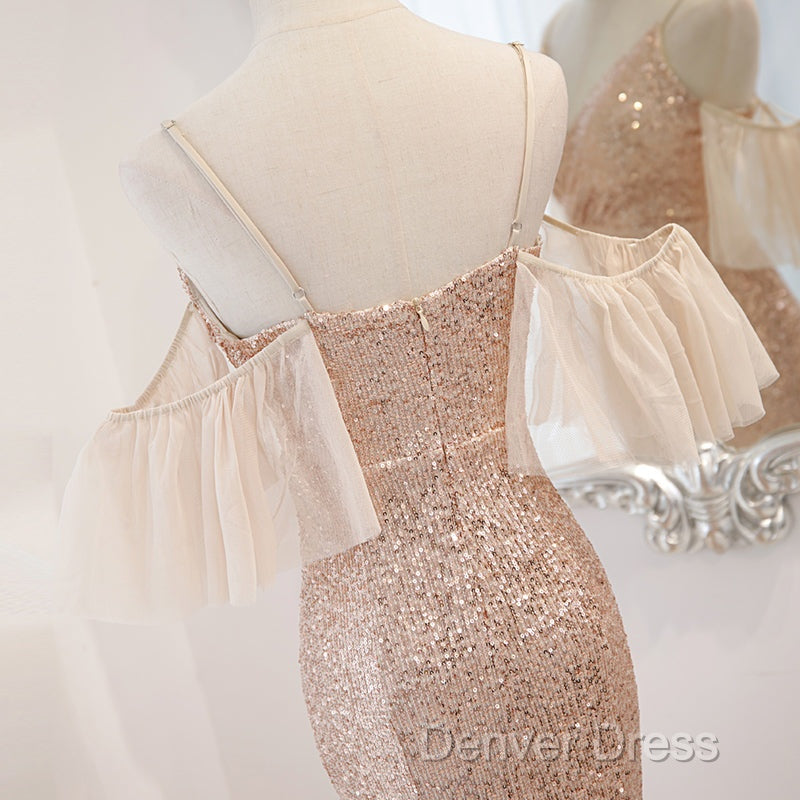 Sequins And Tulle Mermaid Long Party Dresses Prom Dresses, Off Shoulder Formal Dresses