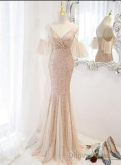 Sequins And Tulle Mermaid Long Party Dress Prom Dress, Off Shoulder Formal Dresses