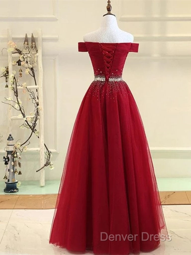 Sequins Burgundy Long Off The Shoulder Prom Dresses