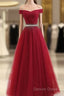 Sequins Burgundy Long Off The Shoulder Prom Dresses