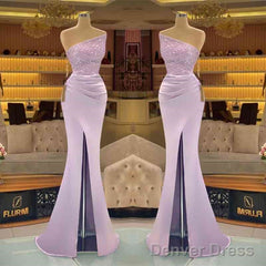 Sequins Formal Dresses Light Purple Mermaid Prom Dress Long Slit Strapless