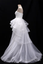 Sequins Lace Strapless Ruffled BallGowns Wedding Dresses With Train