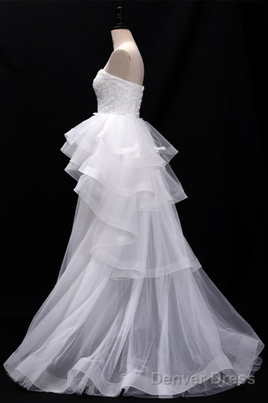 Sequins Lace Strapless Ruffled BallGowns Wedding Dresses With Train