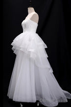 Sequins Lace Strapless Ruffled Ballgown Wedding Dress With Train