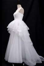 Sequins Lace Strapless Ruffled BallGowns Wedding Dresses With Train