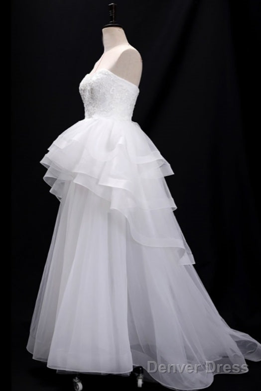 Sequins Lace Strapless Ruffled BallGowns Wedding Dresses With Train