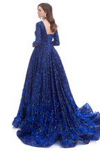 Sequins Long Sleeve Feather A-line Floor Length Prom Dresses