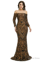 Sequins Mermaid Long Sleeves Off the Shoulder Evening Dresses
