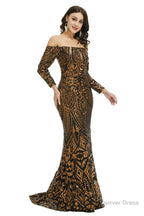 Sequins Mermaid Long Sleeves Off the Shoulder Prom Dresses