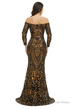 Sequins Mermaid Long Sleeves Off the Shoulder Evening Dresses