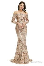 Sequins Mermaid Long Sleeves Off the Shoulder Prom Dresses