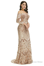 Sequins Mermaid Long Sleeves Off the Shoulder Evening Dresses