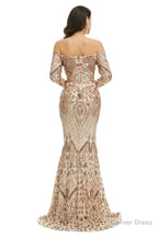 Sequins Mermaid Long Sleeves Off the Shoulder Evening Dresses