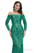 Sequins Mermaid Long Sleeves Off the Shoulder Prom Dresses