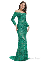 Sequins Mermaid Long Sleeves Off the Shoulder Prom Dresses