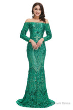 Sequins Mermaid Long Sleeves Off the Shoulder Prom Dresses