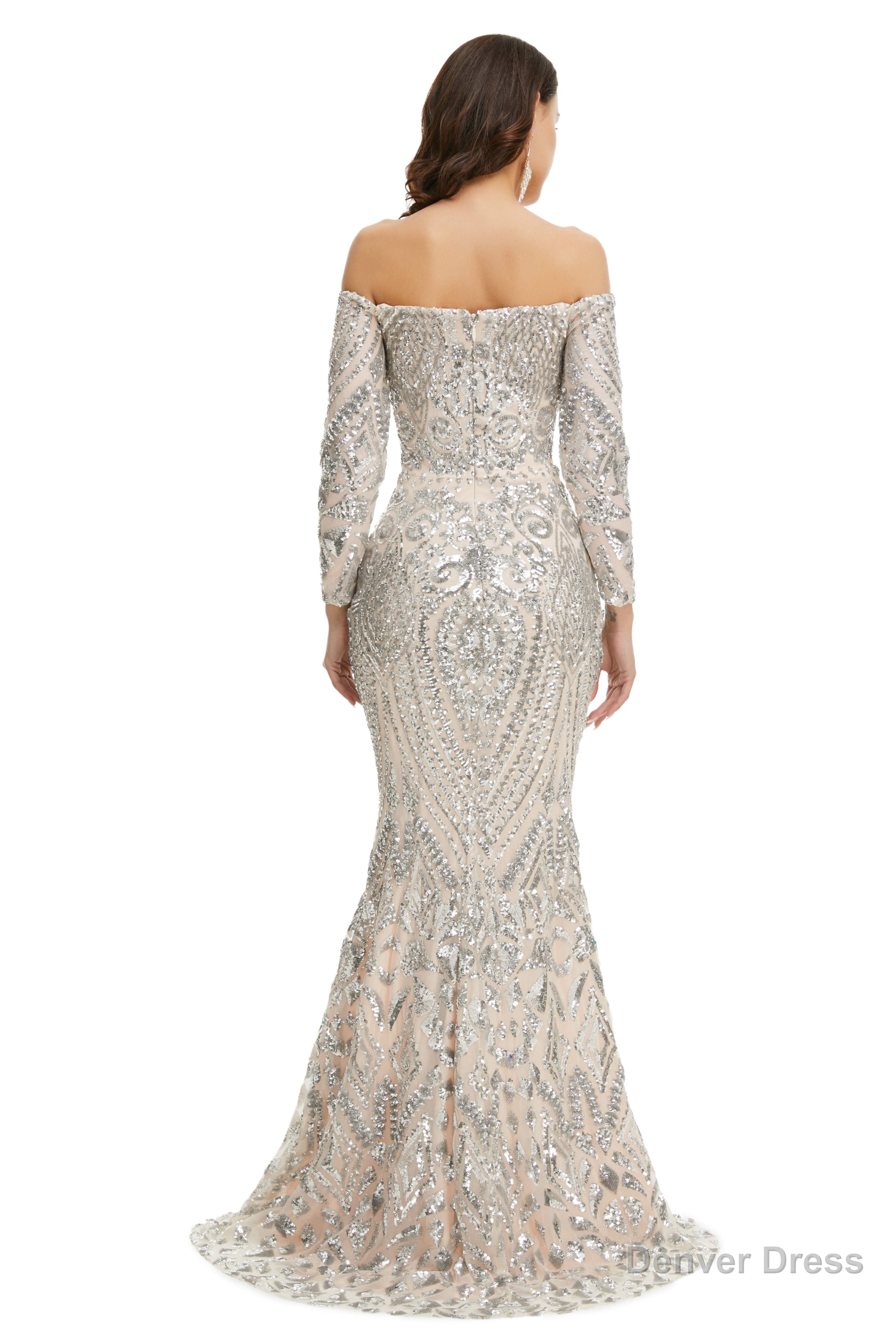 Sequins Mermaid Long Sleeves Off the Shoulder Prom Dresses Secondary image