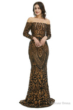 Sequins Mermaid Long Sleeves Off the Shoulder Evening Dresses