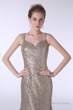 Sequins Mermaid Spaghetti Straps Sleeveless Prom Dresses