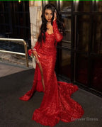 Sequins Prom Dress, Red Prom Dress, Mermaid Prom Dresses