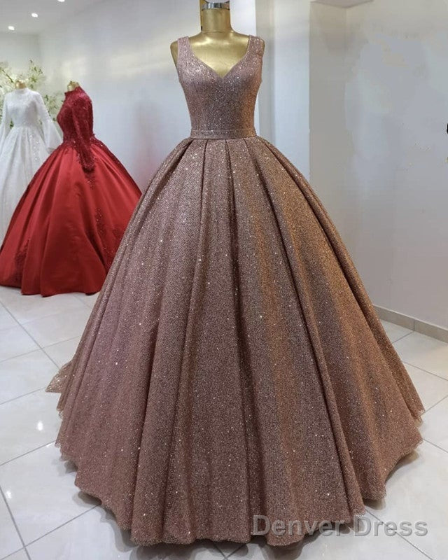 Sequins Prom Dresses Ball Gown High V Neck Main image