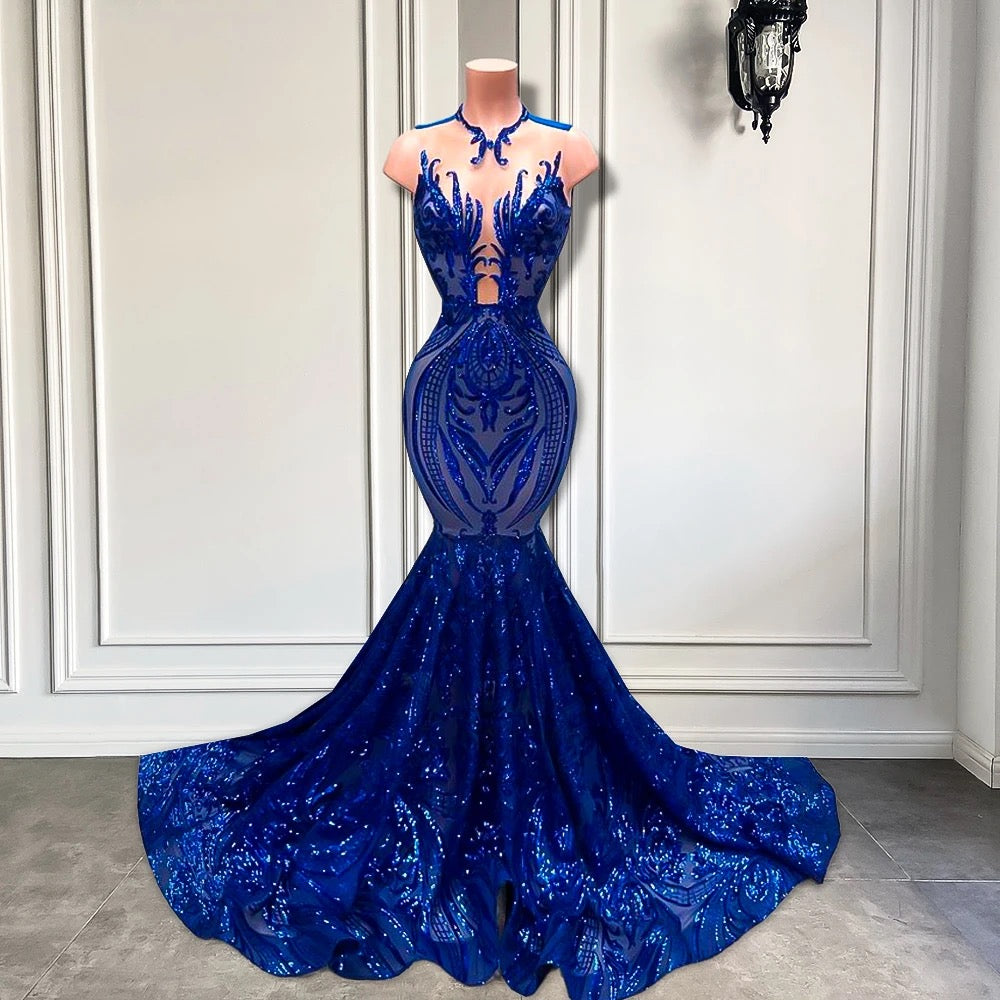 Sequins Royal Blue Sleeveless Mermaid Prom Dress Secondary image