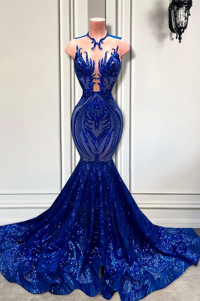 Sequins Royal Blue Sleeveless Mermaid Prom Dress Main image