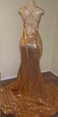 Sequins Sleeveless Front Slit Floor Length Mermaid Dresses