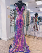 Sequins V Neck Prom Dress Long Prom Dresses
