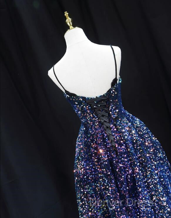 Sequins V-Neckline Short Straps Homecoming Dresses, Short Sequins Prom Dresses