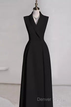 Sexy A Line Black Satin Party Dresses Long Prom Dresses