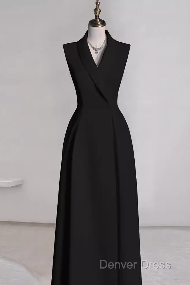 Sexy A Line Black Satin Party Dresses Long Prom Dresses